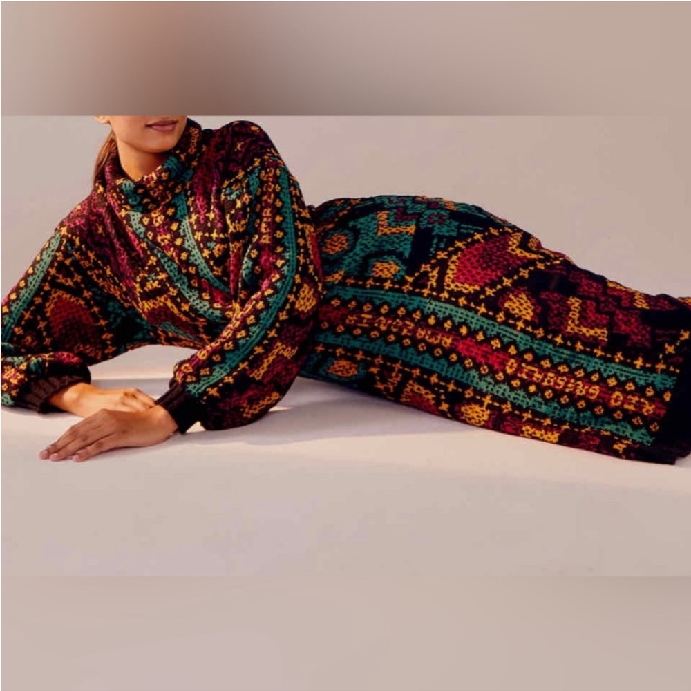 Farm Rio YAWANAWA Multicolor Patterned Turtleneck Sweater Long Dress